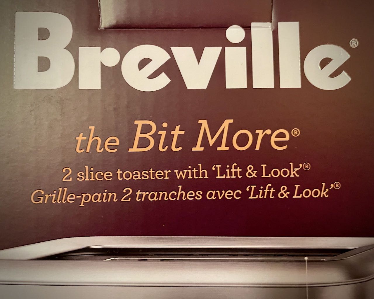 The box for the Breville "the Bit More" toaster